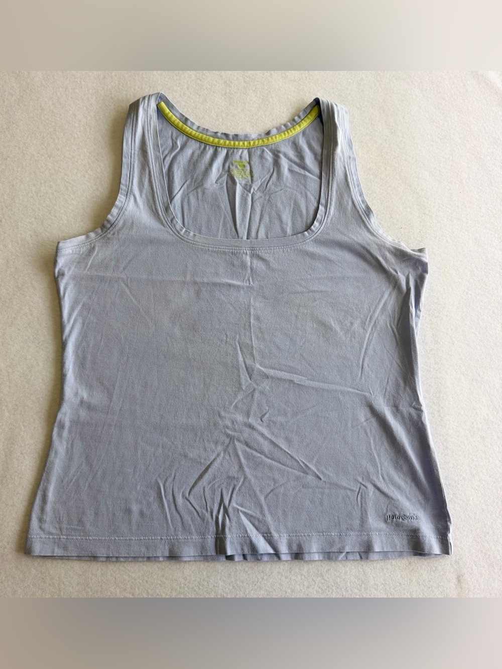 Patagonia Women's Light Blue-Gray Tank with Yellow Neck Trim